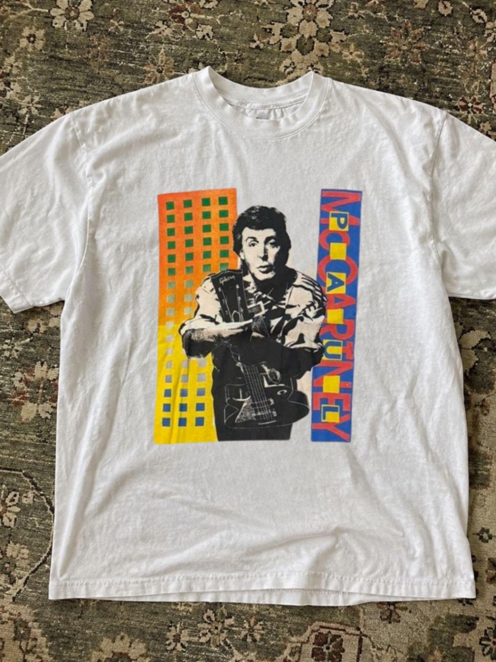 Gildan White Short-Sleeve Tee with Multicolor Paul McCartney Graphic